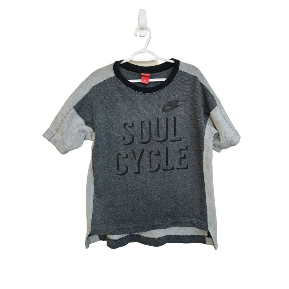 Nike Soul Cycle Mens Cotton Short Sleeve T-Shirt Grey Colorblock High-Low Size L